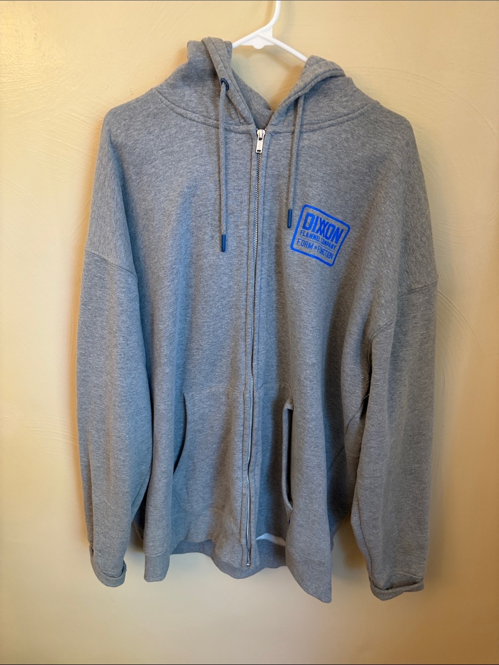 DIXXON Gray Zip-Up Hoodie with Blue Logo